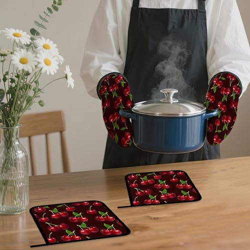 Cherry Oven Mitts and Pot Holders Set (4 Count)