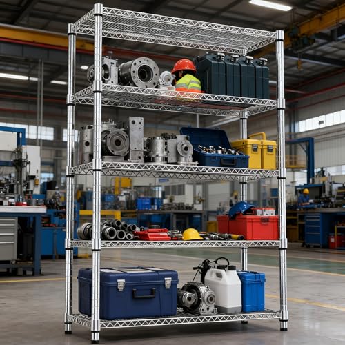 5 Tiers Shelf Metal Storage Shelves 3300 lbs Steel Storage Shelving Utility Shelving Unit Steel Organizer Wire Rack for Home (5 tier, 17.7"D x 47.2"W x 70.3"H / Chrome)