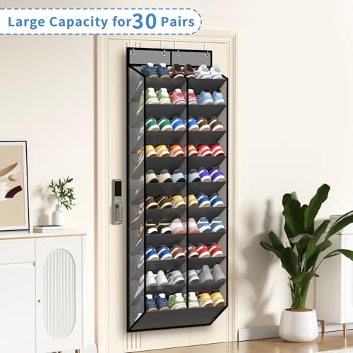 20 30 Pairs Grey Over the Door Shoe Organizer (Grey-1 Pack of 20 Pockets)
