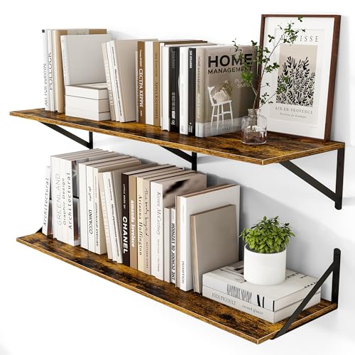 40W x 12D Deep Floating Shelves Set of 2 Rustic Brown (Rustic Brown With Black Metal Bracket / 40Wx12Dx5.8H)
