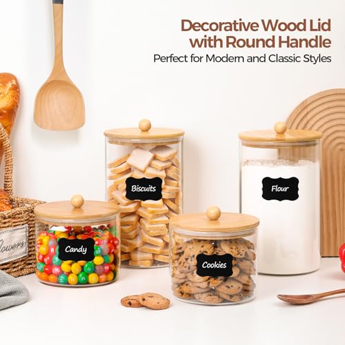 Glass Storage Jars with Bamboo Lids 3.9 Qt 2 Pack Large Pantry Round (3.9Qt/1Gallon-Round-2Pack)