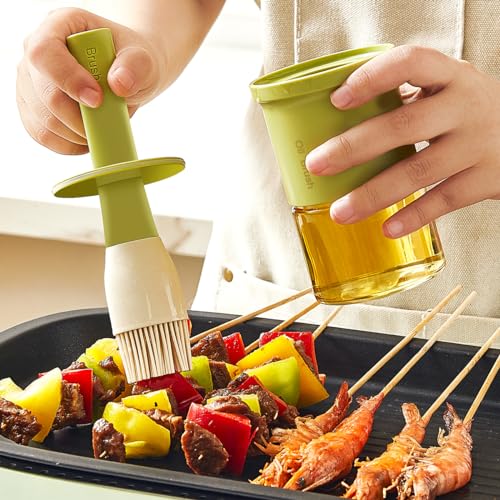 Glass Oil Dispenser with Heat Resistant Brush (Oil Dispenser-Green&Yellow)