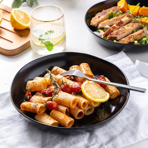 9.75'' Large Ceramic Pasta Bowls (Matte Black / Set of 6)