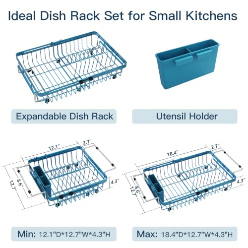 Blue Expandable Dish Drying Rack Over The Sink with Anti Slip Grip (Blue / For 13-30" W Sink)