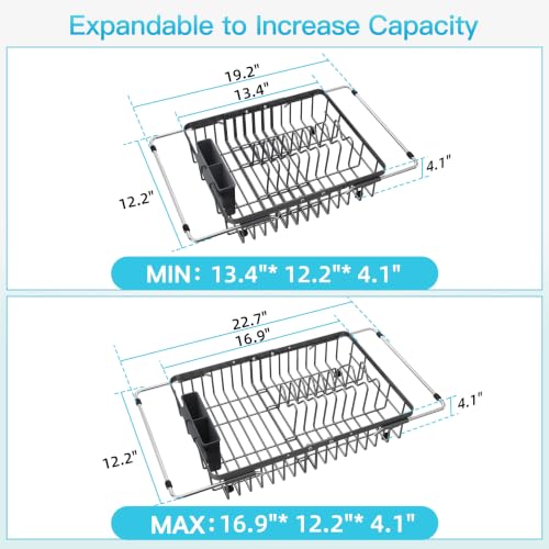 Gray Dish Drying Rack Over the Sink with Utensil Holder (Dark Gray / For 12.5"-30"w Sink, Expandable)