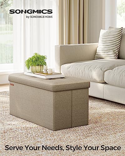 30 Inches Folding Storage Ottoman Bench (Camel Brown / 15"D x 30"W x 15"H (without Flipping Lid))