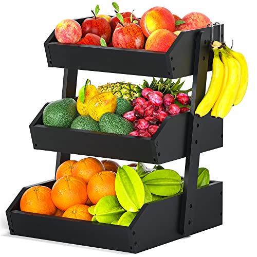 Bamboo Fruit Basket for Kitchen (3-Tier Black)