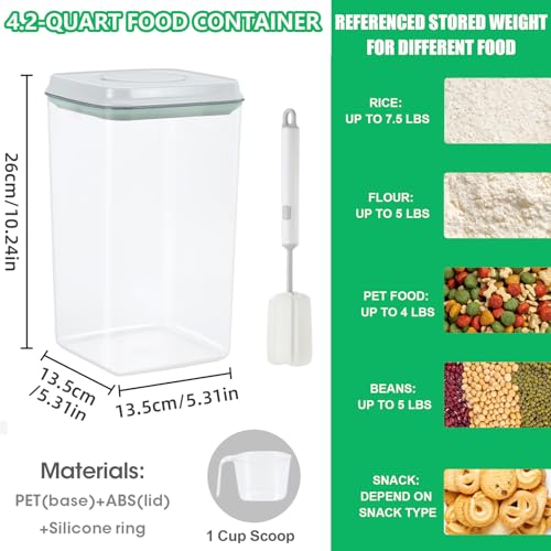 4.2 Qt Airtight Flour Rice Storage Container with Pop (4.2Qt-Square)