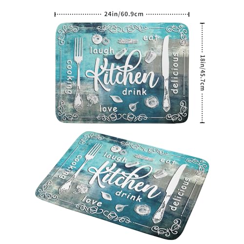 Blue Grey Dish Drying Mat 18x24 Inch Cooking Delicious Absorbent Drying Pad Heat Resistant Dish Drainer Mats for Kitchen Countertop (Blue Kitchen Cooking / 18" x 24")