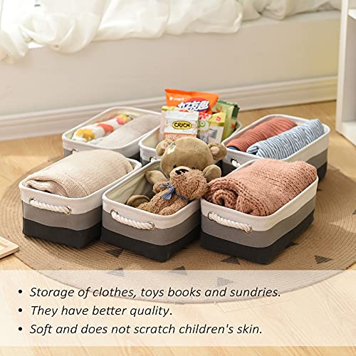 Small Fabric Storage Baskets for Organizing [6 Pack] Closet Storage Bin Foldable Storage Baskets for Shelf Canvas Storage Bins Decorative Basket with Handles (Gradient Gray / Small-6 Pack)