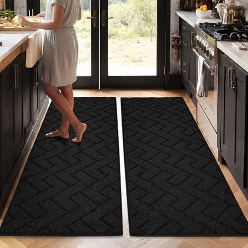 Kitchen Runner Rug (Black / 20"x48"+20"x48")