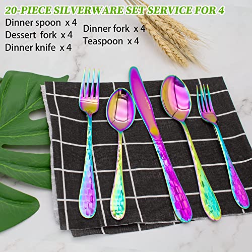 Hammered Silverware Set 20 Pieces (Rainbow)