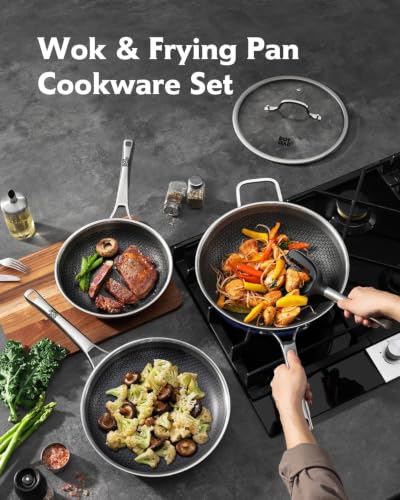 3 Piece Hybrid Stainless Steel Cookware Set (Stainless Steel / 1x10IN & 2x12IN)