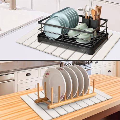 Stone Drying Mat for Kitchen Counter (White B / 23.6" x 15.4")