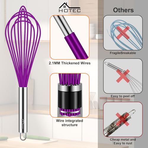 4 Pieces Silicone Whisks Set (Purple,Silver)