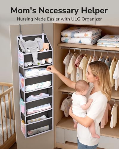 2 Pack Small Over Door Organizer with 4 Large Pockets 8 Mesh Side Pockets (Dark Grey / 2 Pack-4 Tier)