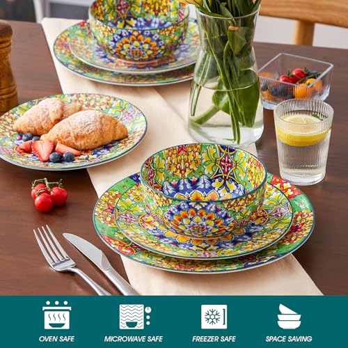 12 Pieces Dinnerware Sets (Service for 4 (12 Pcs) / Bohemian Green)