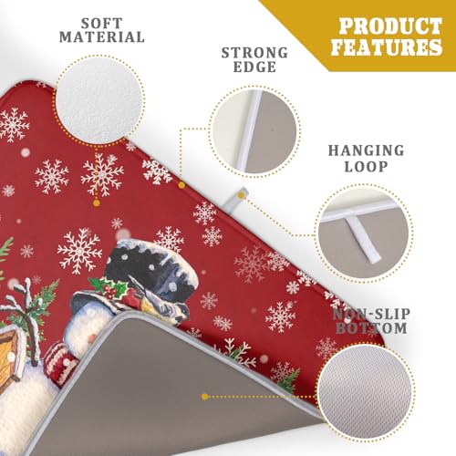Winter Snowman Dish Drying Mat Red Bird Microfiber Dish Pad 18x24 Inch Absorbent Fast Dry Dishes Draining Mats Holiday Kitchen Accessories (Red Winter Snowman / 18" x 24")