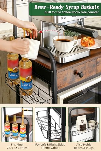 Rolling Coffee Bar Cart for Small Spaces (Black & Brown)
