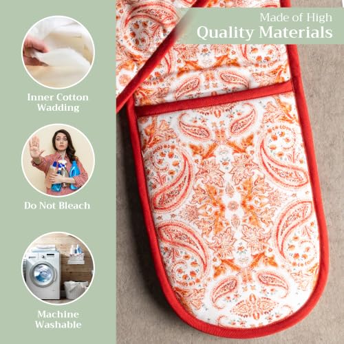 Double Oven Mitts 100% Cotton Double Oven Glove (055 - Orient / 7" x 35" (Double Oven Mitt))