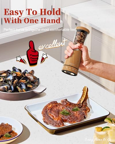 Electric Salt and Pepper Grinder Set with Storage Base (Light Wood Grain)