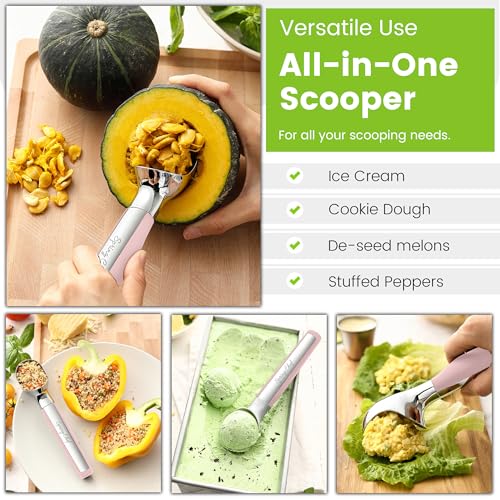 Heavy Duty Metal Ice Cream Scoop with Soft Grip Handle (Pink Lemonade)