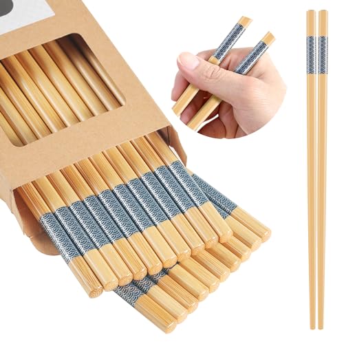 10Pairs Bamboo Chopsticks Reusable (Style 1 - 10 Pairs - 9.45 inches)