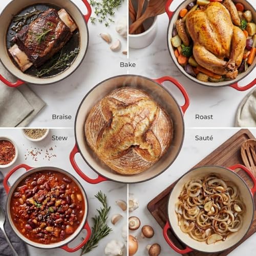 6.4QT Enameled Cast Iron Dutch Oven Pot with Lid (Ablaze Red / 6.4 Quart)