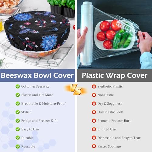 5Pcs Reusable Beeswax Elastic Bowl Covers for Bread Proofing and Food Cover (Butterfly)