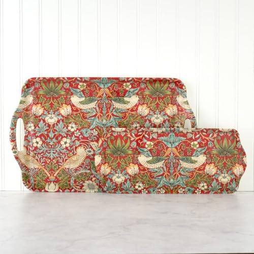 Morris & Co Strawberry Thief Sandwich Tray with Handles (15.1" x 6.5" x 1" / Red Strawberry Thief)