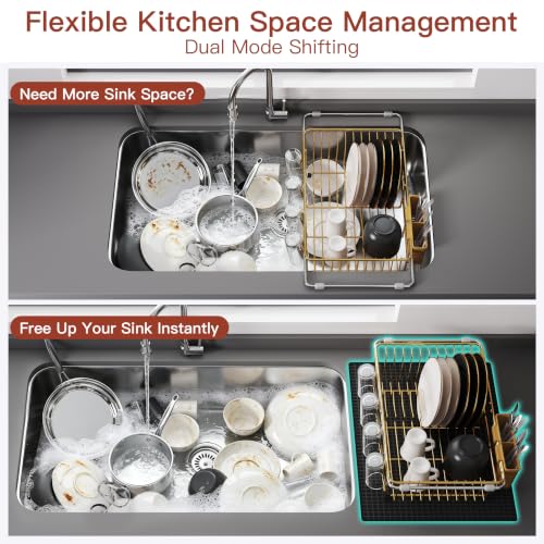 Gold Dish Drying Rack in Sink with Mat (Gold / For 12"-30"w Sink, with Mat)