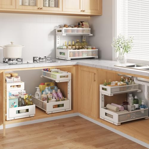 2 Pack Under Sink Storage Organizer (White / 2 Pack-15.74"Dx11.4"-16.14"H)