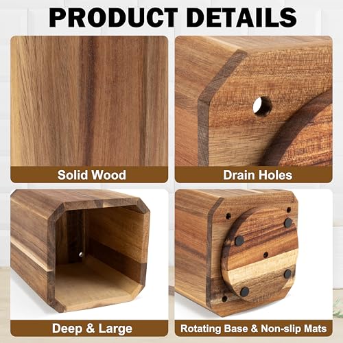 Acacia Wood Utensil Holder (1 Pack)