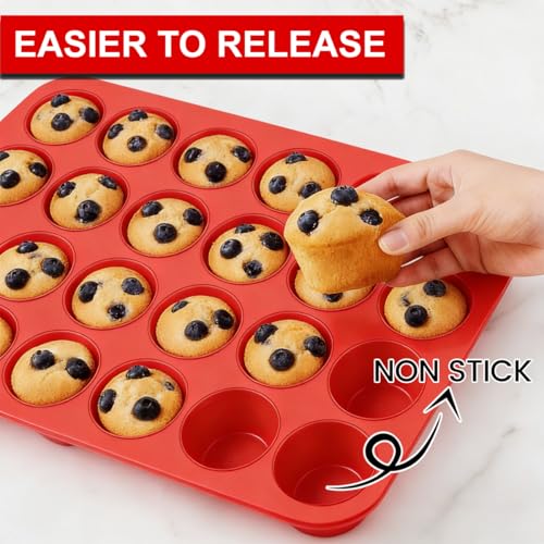 Silicone Mini Muffin Pan 3 Pack 24 Cups Nonstick Mini Cupcake Pan for Baking Muffins Cupcakes Egg Bites Fat Bombs (24-Cup Mini)
