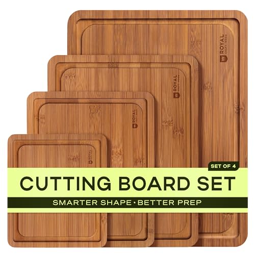 Wooden Cutting Boards for Kitchen Meal Prep & Serving (4-Piece / Carbonized)
