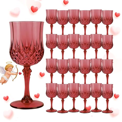 24Pack Plastic Wine Glasses (Scarlet Rose)