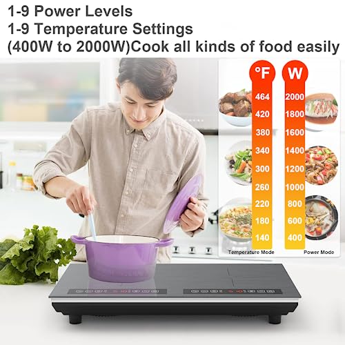 Double Induction Cooktop 2 Burner 110V 4000W Portable Table Stove (Silver)