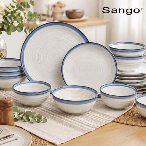 Siterra Santorini 16 (Rustic White with Blue Rim / 16-Piece Set)