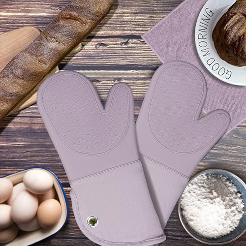 Professional Microwave Silicone Oven Mitts one Pair (Oven mitts / Purple)