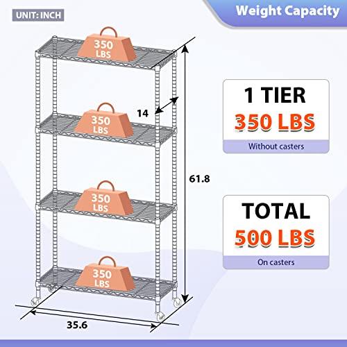 4 Tier Wire Shelf with Wheels (Chrome / 36×14×62)