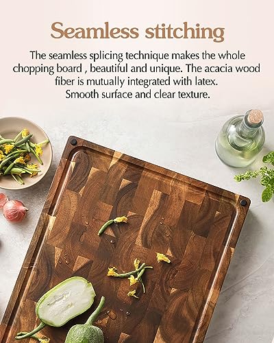 Large Thick End Grain Acacia Wood Cutting Board (19"L x 14"W)