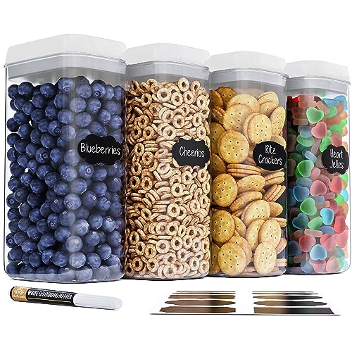 Large Airtight Food Storage Containers with White Lids (Pack of 4 - 3.2L (White))