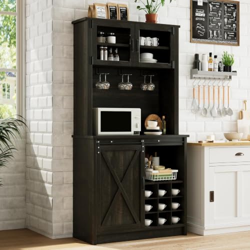 72" Farmhouse Coffee Bar Cabinet with Sliding Barn Door (71Inch / Oak)