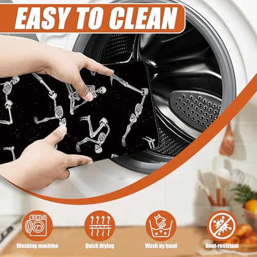 Funny Skull Yoga Dish Drying Mat for Kitchen Counter Microfiber Absorbent Dish Kitchen Drying Mat Draining Reusable Washable for Dishes