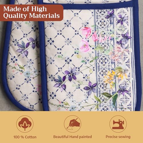 Double Oven Mitts 100% Cotton Double Oven Glove (015 - Faience / 7" x 35" (Double Oven Mitt))