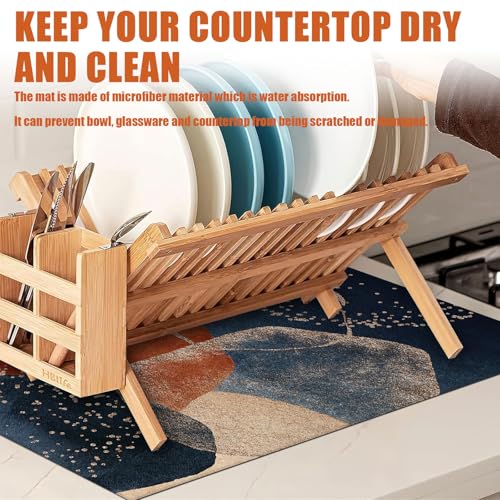 Abstract Stones Art Dish Drying Mat for Kitchen Counter Microfiber Absorbent Dish Kitchen Drying Mat Draining Reusable Washable for Dishes