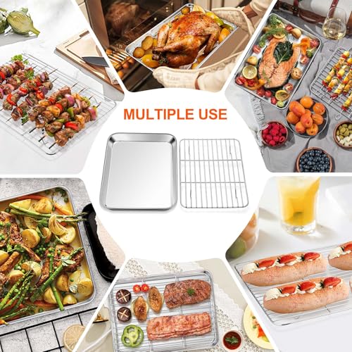 10x8 Inch Small Stainless Steel Baking Sheet with Wire Cooling Rack
