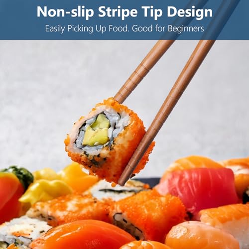5 Pairs Bamboo Chopsticks Reusable Chop Sticks Japanese Style Bamboo Chopstick with Black Box Lightweight 8.8 Inch (Blue & White)