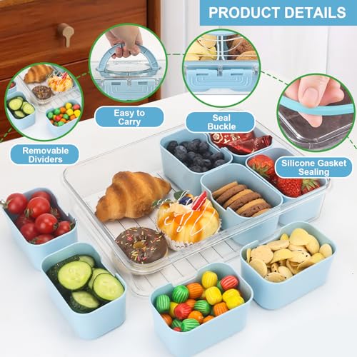 Snackle Box Snack Container Tray with Lid (8 Compartments / Blue)