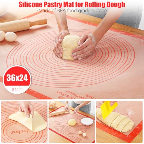 Silicone Pastry Mat 36x24 Inch Extra Large Baking Mat with Measurements (Red / 36"L x 24"W)
